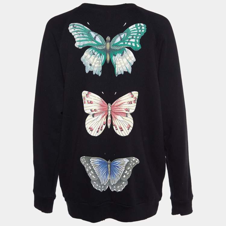 Pre Owned Gucci Black Sequined Butterfly Cotton Knit Oversized Sweatshirt M