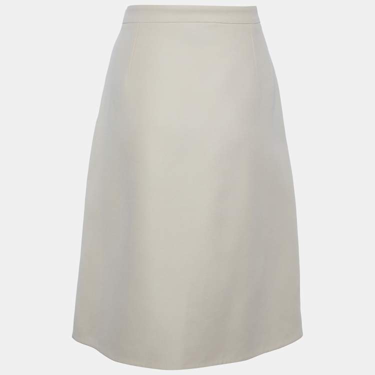 Pre Owned Gucci Cream Wool & Silk Striped Detail Knee Length Skirt M