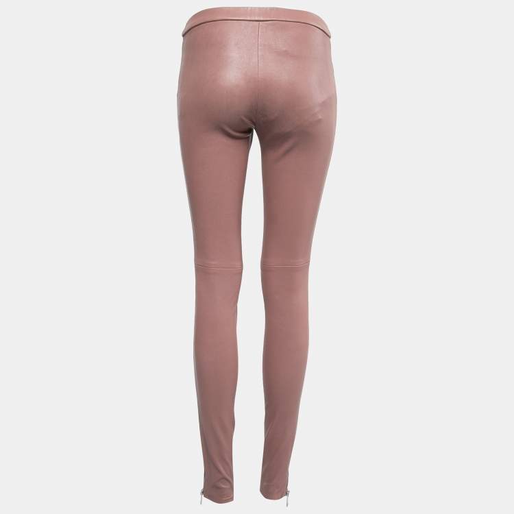 Pre Owned Gucci Pink Leather Tapered Leg Pants XS