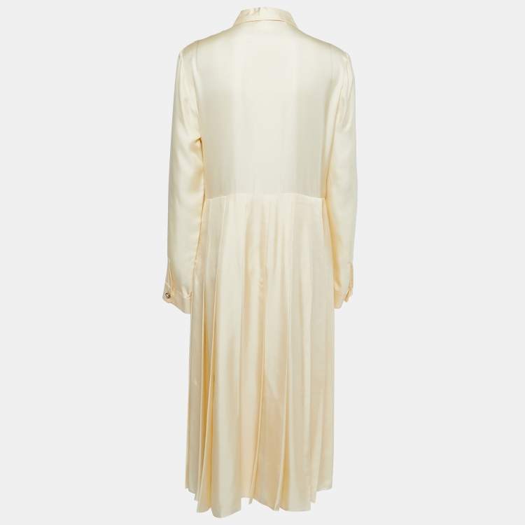 Pre Owned Gucci Cream Silk Embroidered Pocket Maxi Dress L