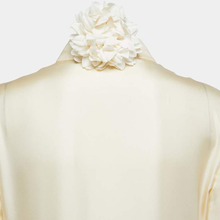 Pre Owned Gucci Cream Silk Embroidered Pocket Maxi Dress L