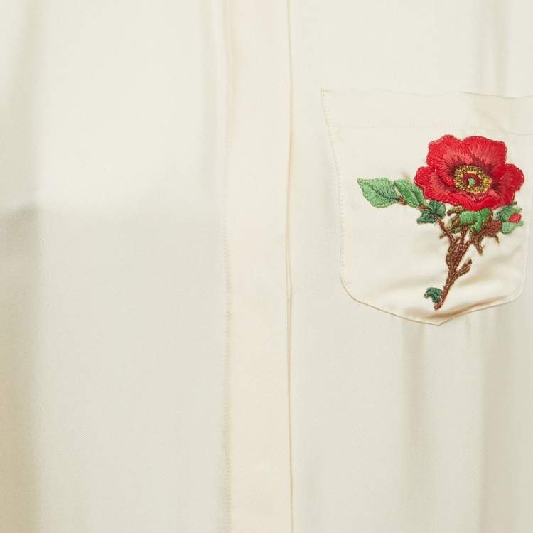 Pre Owned Gucci Cream Silk Embroidered Pocket Maxi Dress L