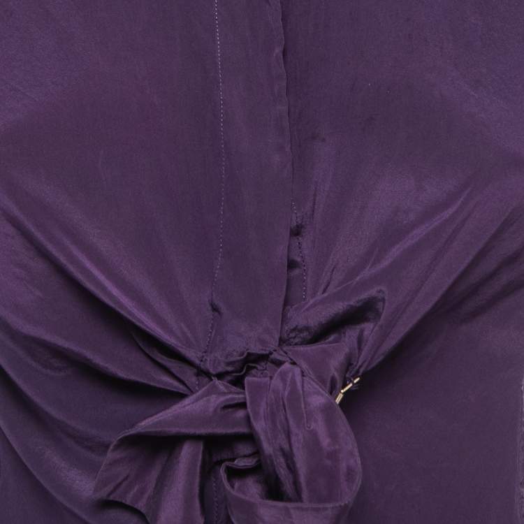 Pre Owned Gucci Purple Stretch Silk Knot Detail Button Front Blouse M