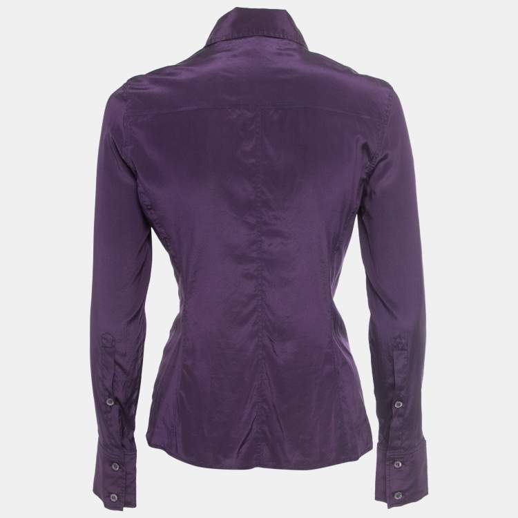 Pre Owned Gucci Purple Stretch Silk Knot Detail Button Front Blouse M