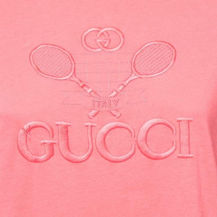 مملوكة مسبقًا Gucci Pink GG Tennis Embroidered Cotton Oversized T-Shirt XXS