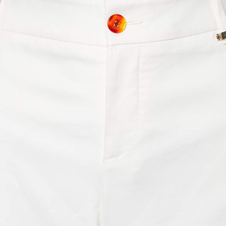Pre Owned Gucci Cream Cotton High Waisted Wide Leg Trousers L