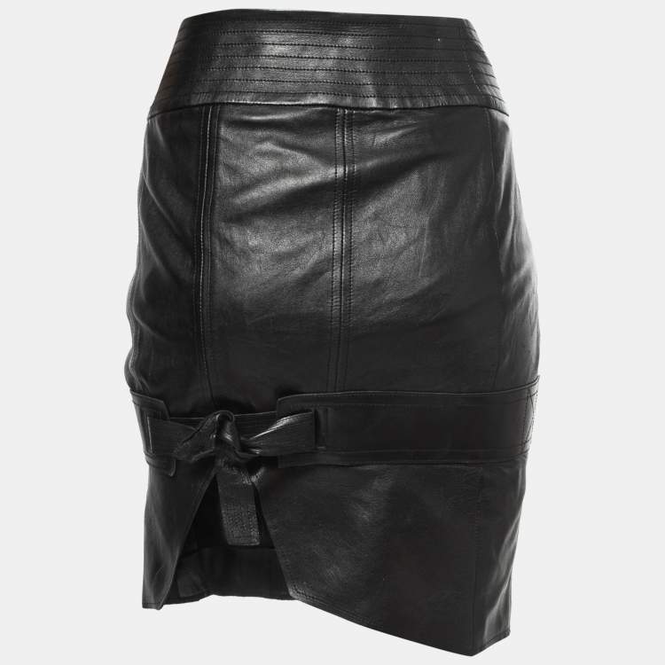 Pre Owned Gucci Black Leather Midi Skirt M