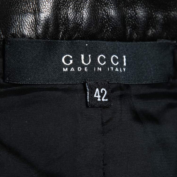 Pre Owned Gucci Black Leather Midi Skirt M