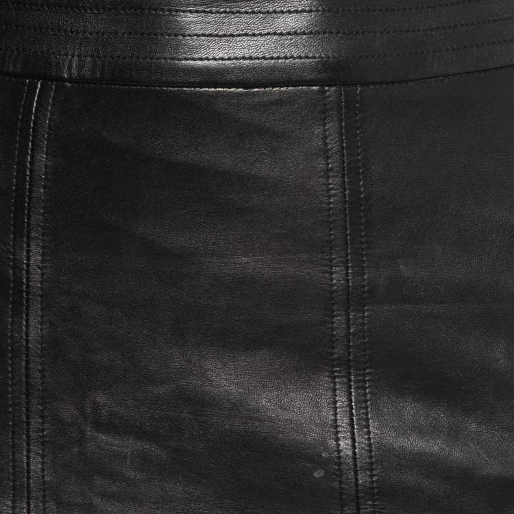 Pre Owned Gucci Black Leather Midi Skirt M