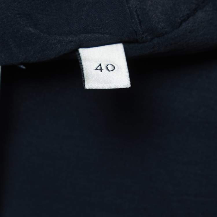 Pre Owned Gucci Navy Blue Wool Crepe Ruffled Belted Dress S