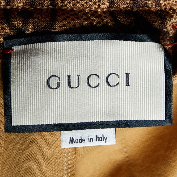 Pre Owned Gucci Brown Monogram Printed Jersey Knit Pleated Midi Skirt M