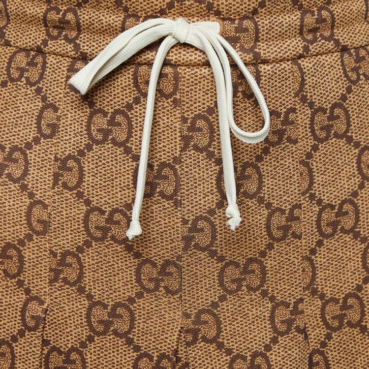 Pre Owned Gucci Brown Monogram Printed Jersey Knit Pleated Midi Skirt M