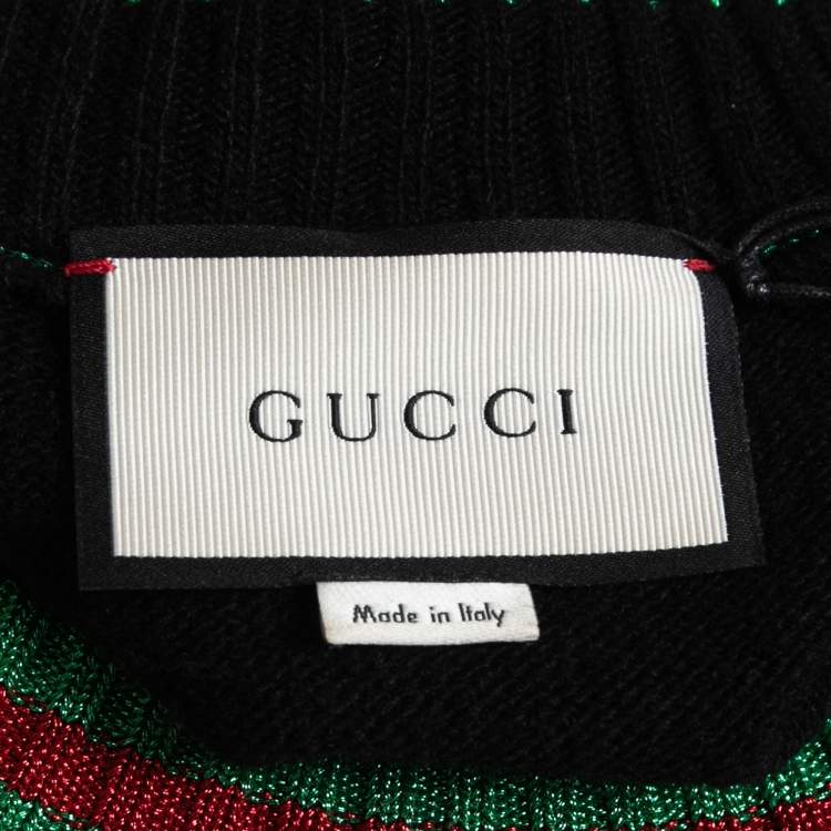 Pre Owned Gucci Black Wool Lurex Web Trim Detail Sweater L