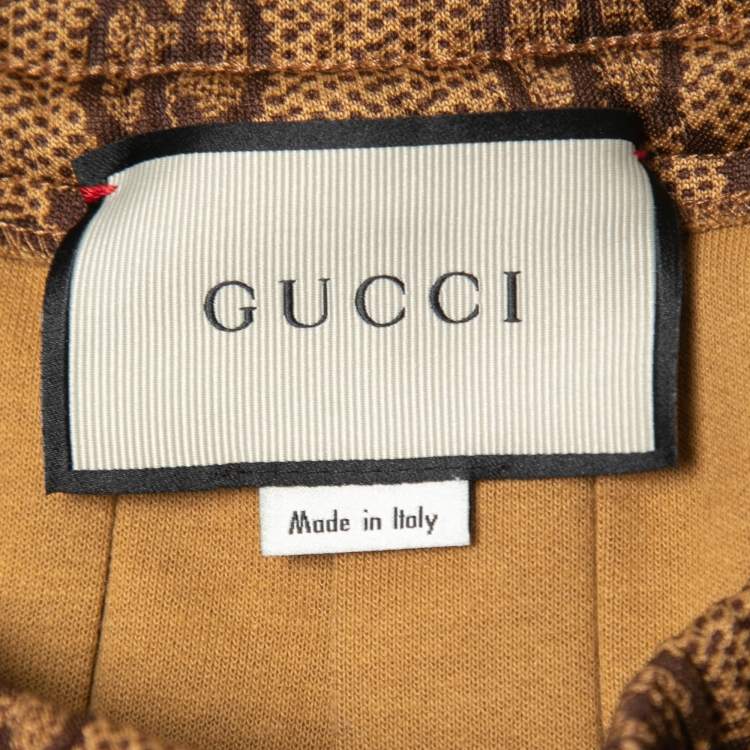 مملوكة مسبقًا Gucci Brown GG Patterned Jersey Drawstring Pleated Midi Skirt XS