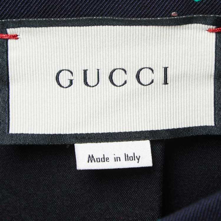 Pre Owned Gucci Navy Blue Floral Jacquard Cotton Pleated Skirt M