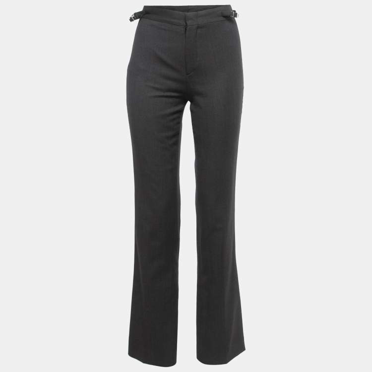 Pre Owned Gucci Charcoal Grey Wool Straight Leg Trousers S