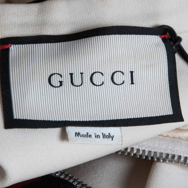 Pre Owned Gucci Cream Technical Jersey Web Trim Detail Ruffled Midi Dress M