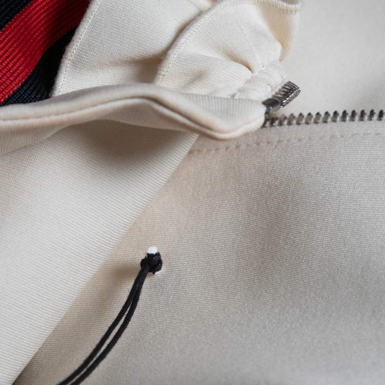 Pre Owned Gucci Cream Technical Jersey Web Trim Detail Ruffled Midi Dress M