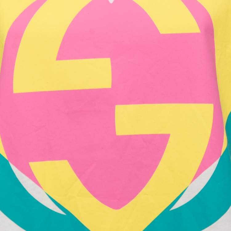 Pre Owned Gucci  Off-White Interlocking G Heart Printed Cotton Oversized T-Shirt XS