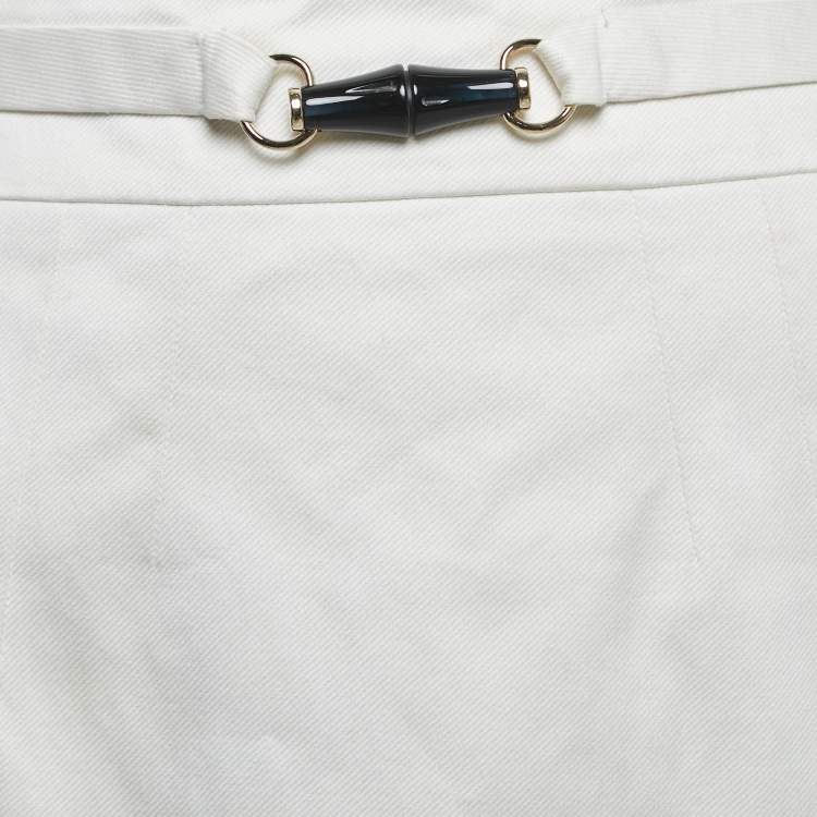 Pre Owned Gucci White Cotton Bamboo Buckle Detail Pencil Skirt S