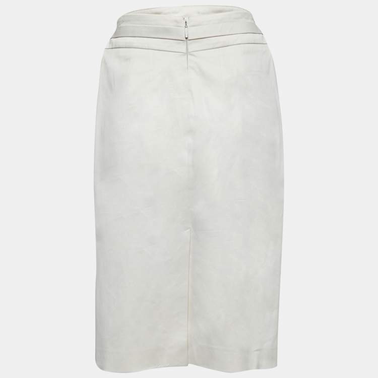 Pre Owned Gucci White Cotton Bamboo Buckle Detail Pencil Skirt S