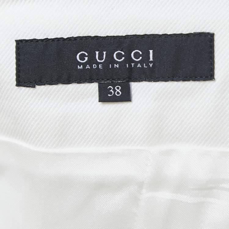 Pre Owned Gucci White Cotton Bamboo Buckle Detail Pencil Skirt S