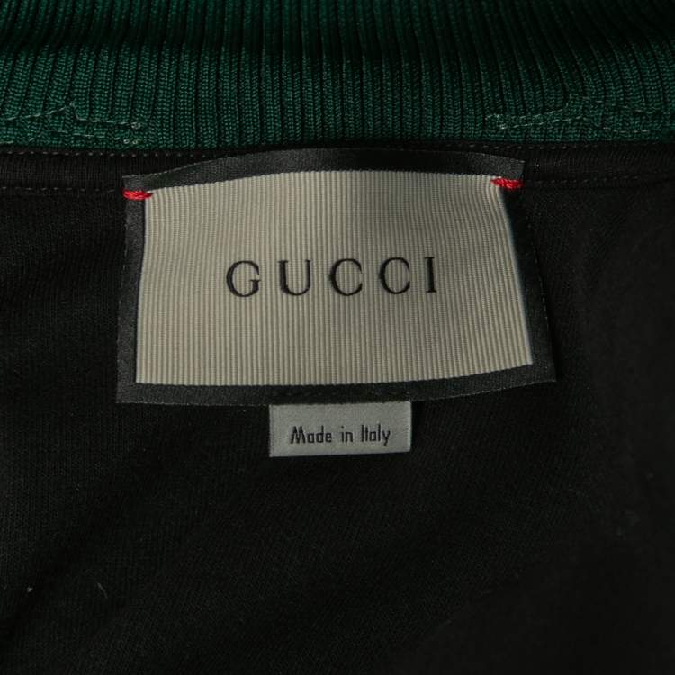 Pre Owned Gucci Black Technical Jersey Embroidered Zip-Up Jacket S
