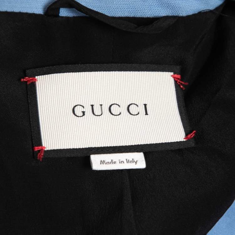 Pre Owned Gucci Blue Wool Blend Ruffled Skirt Suit S