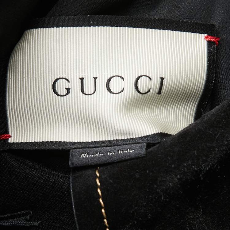 Pre Owned Gucci Black Wool Tiger Button Detail Belted Midi Dress S