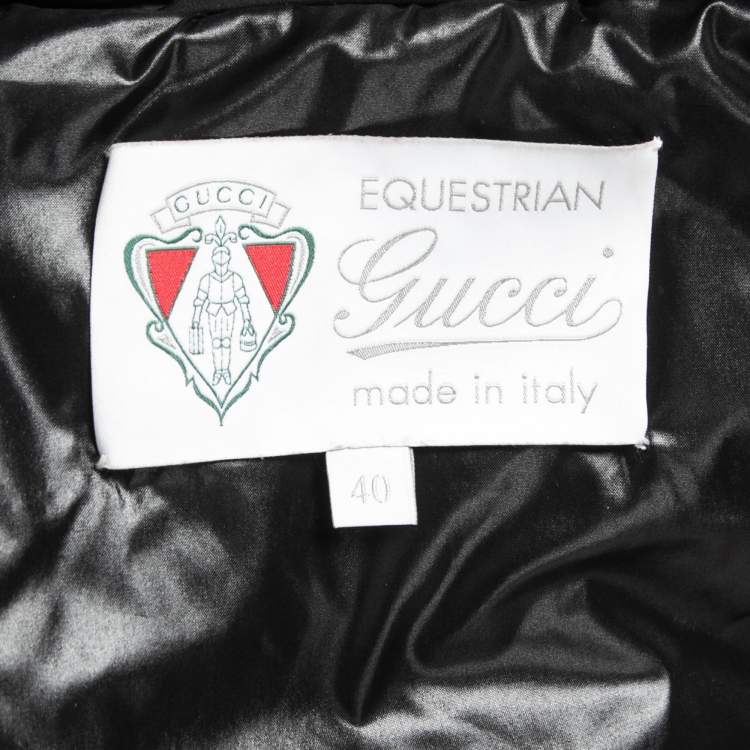 Pre Owned  Gucci Equestrian Black Synthetic Leather Trimmed Sleeveless Hooded Puffer Jacket S