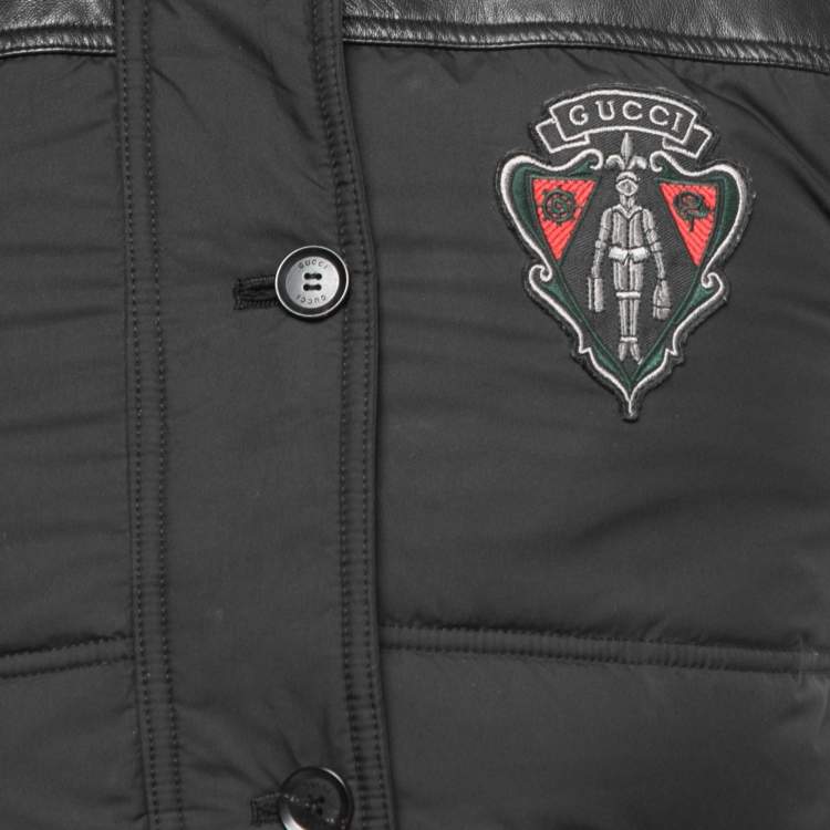 Pre Owned  Gucci Equestrian Black Synthetic Leather Trimmed Sleeveless Hooded Puffer Jacket S