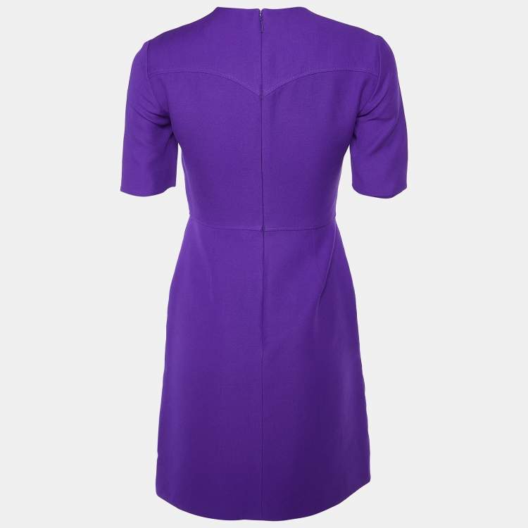 Pre Owned Gucci Purple Wool Pintuck Detail Sheath Dress S