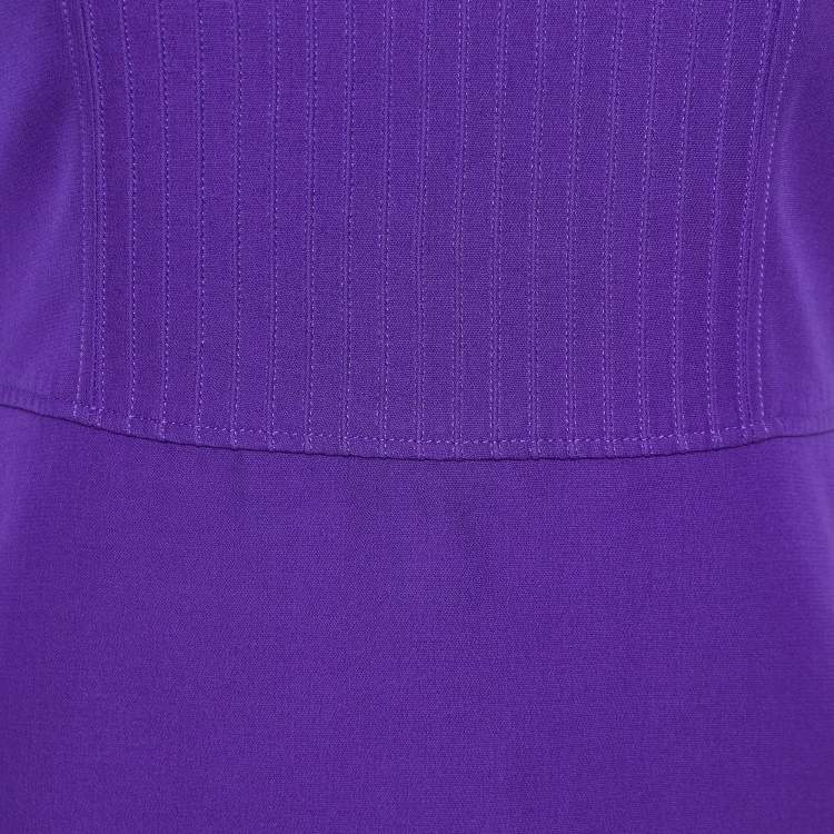 Pre Owned Gucci Purple Wool Pintuck Detail Sheath Dress S
