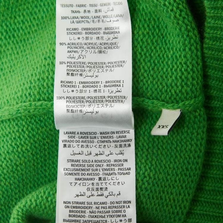 Pre Owned Gucci Green Snake Patterned Wool Butterfly Patch Crew Neck Sweater XXS