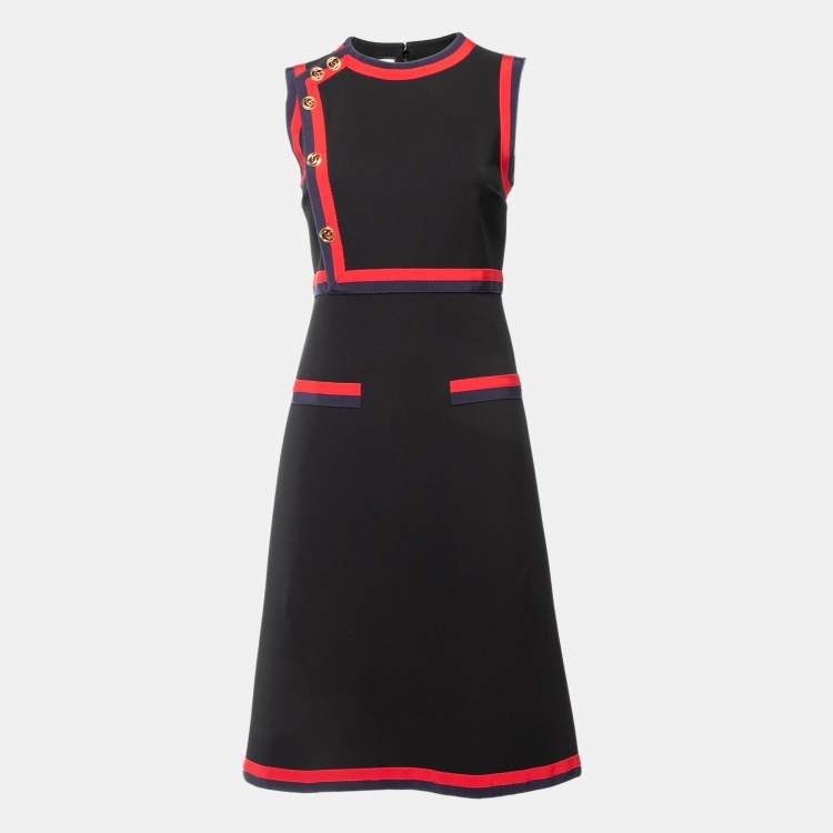 Pre Owned Gucci Black Stretch Crepe Button Embellished Midi Dress M