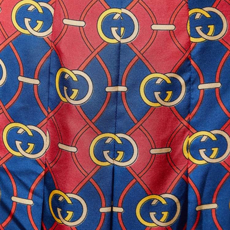 Pre Owned Gucci Blue & Red Printed Silk Pleated Midi Skirt M