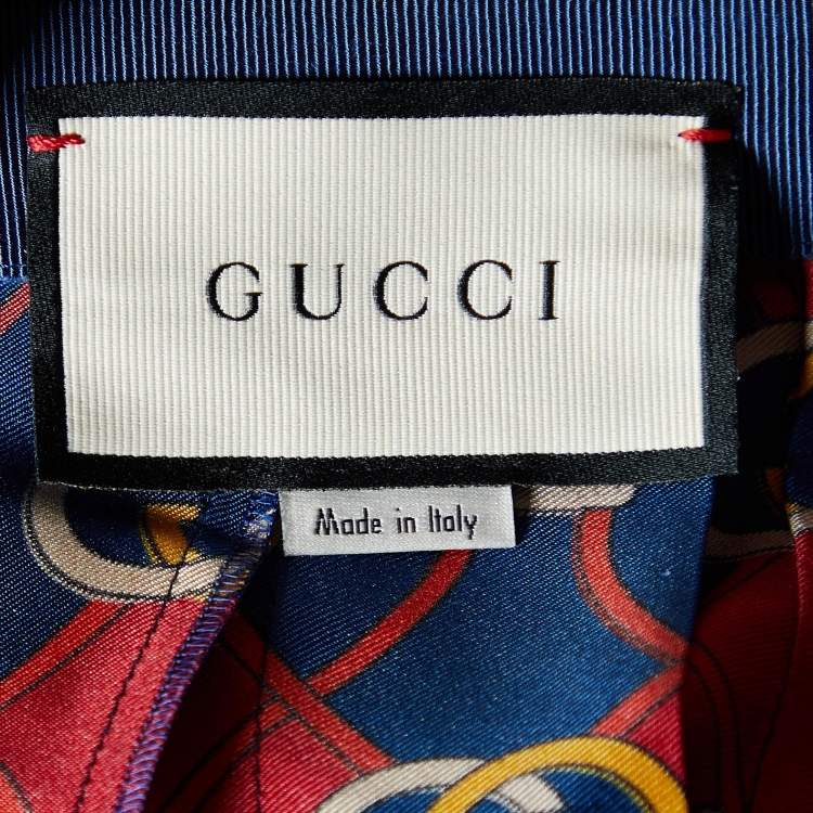 Pre Owned Gucci Blue & Red Printed Silk Pleated Midi Skirt M