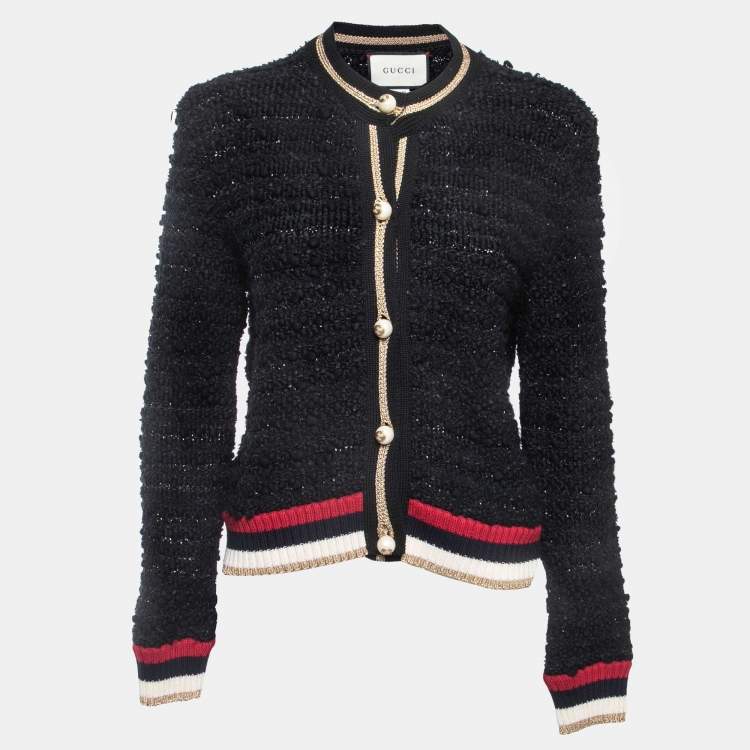 Gucci Black Boucle Knit Web Cardigan L Gucci | TLC
