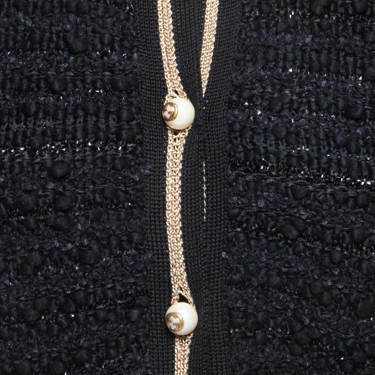 Pre Owned Gucci Black Boucle Knit Web Cardigan L