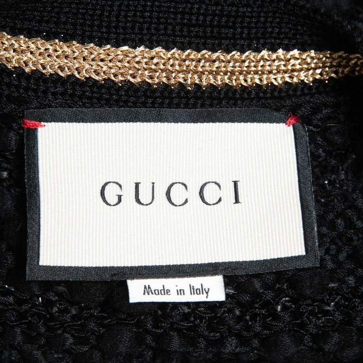 Pre Owned Gucci Black Boucle Knit Web Cardigan L