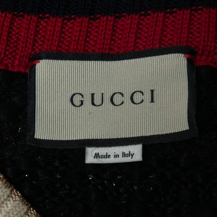 Pre Owned Gucci Black Boucle Knit Web Skirt L