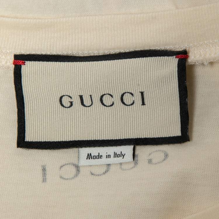 مملوكة مسبقًا Gucci Cream Tiger Print Sequined Cotton Crew Neck Half Sleeve T-Shirt S
