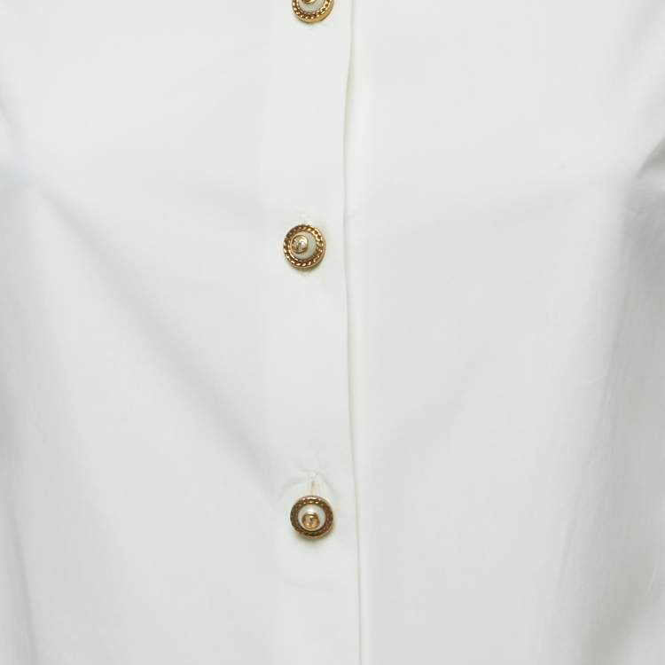 Pre Owned Gucci White Cotton Button Front Ruffled Full Sleeve Shirt Blouse S