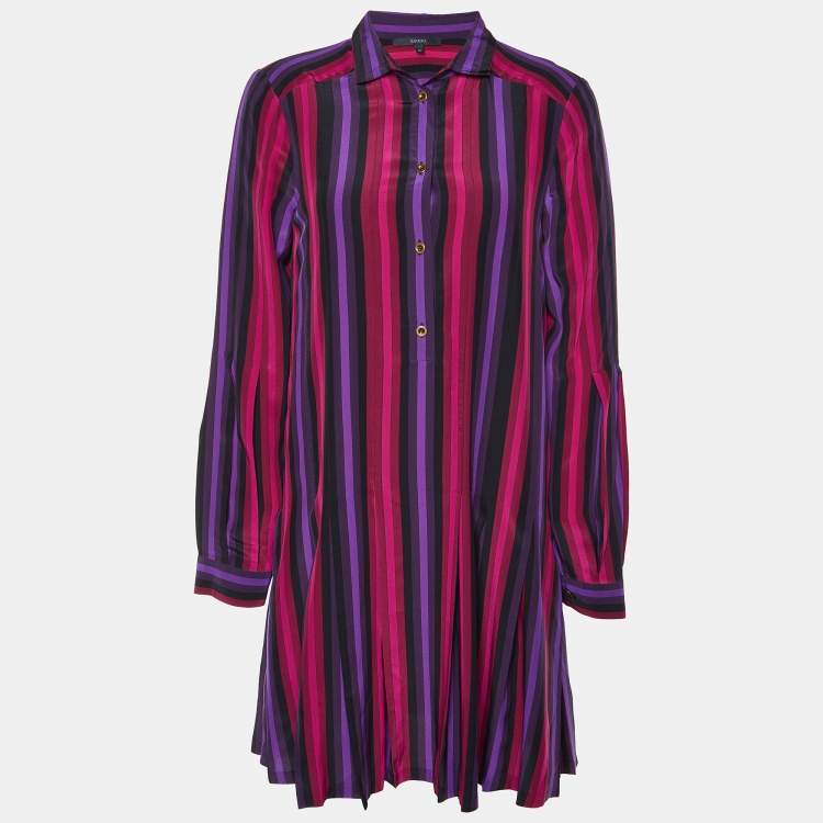 Pre Owned Gucci Purple Striped Silk Shift Dress M