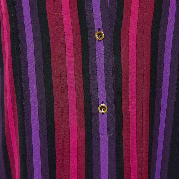 Pre Owned Gucci Purple Striped Silk Shift Dress M