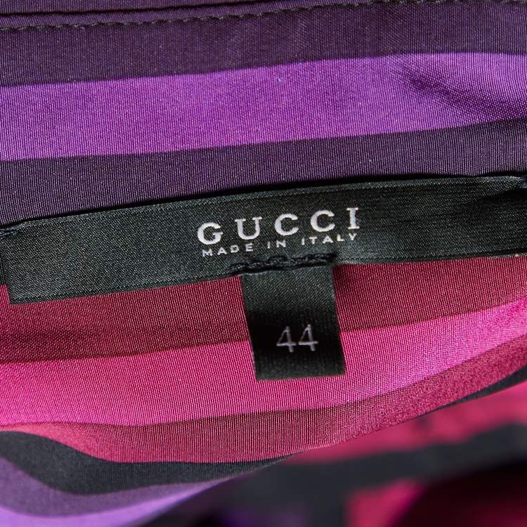 Pre Owned Gucci Purple Striped Silk Shift Dress M