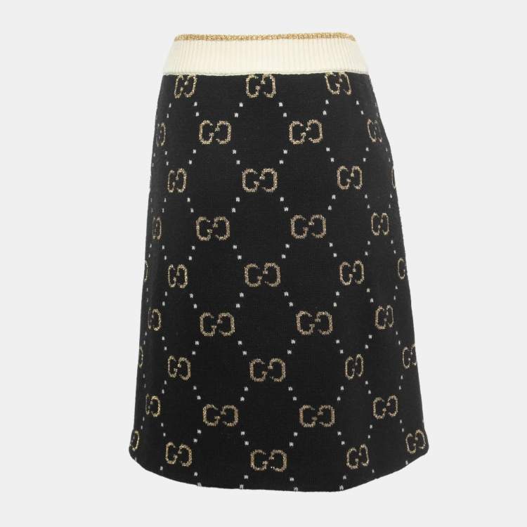 Pre Owned Gucci Black/Metallic GG Patterned Knit Skirt M