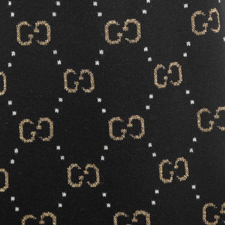 Pre Owned Gucci Black/Metallic GG Patterned Knit Skirt M