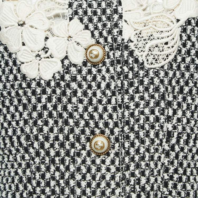 Pre Owned Gucci Black/White Tweed & Macrame Jacket S