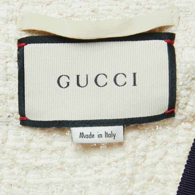 Pre Owned Gucci Off White Tweed Web Stripe Detail Buttoned Jacket S